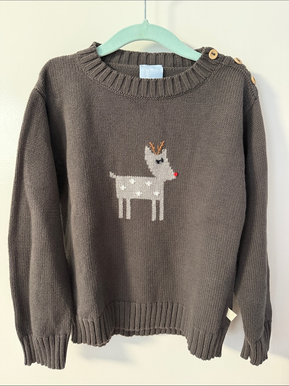Kids Reindeer Knit Sweater with Shoulder Buttons